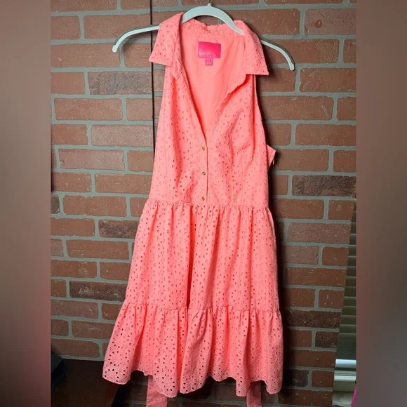 Lilly Pulitzer Trisha Eyelet Shirtdress in Neon Sunburst - Picture 6 of 8